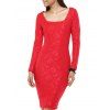 Ladylike à manches longues Jacquard Robe moulante pour les femmes - Rouge 2XL