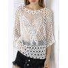 Sweet Butterfly Lace Crochet See-Through Pure Color Blouse - Blanc ONE SIZE
