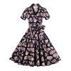 Tie-taille Vintage Floral Print Women Dress  's - Cadetblue 4XL