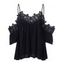 Spaghetti Strap Crochet Patchwork Black Blouse - BLACK L