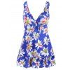Col V doux Femmes imprimé floral One-Piece Swimsuit - Bleu M