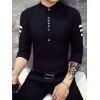 Boutons de conception col rabattu manches longues Side Chemise rayée pour les hommes - Noir XL