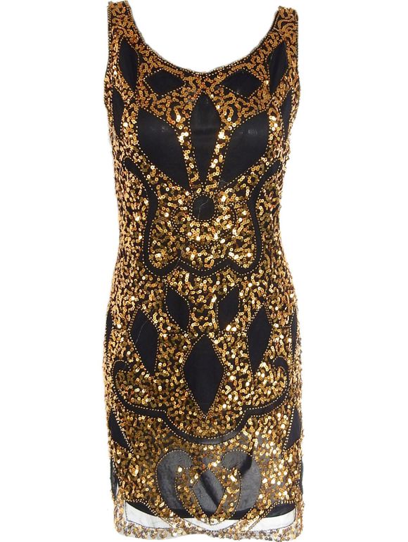 Sequin Sparkly Short Tight Club Dress - Noir et Or XL