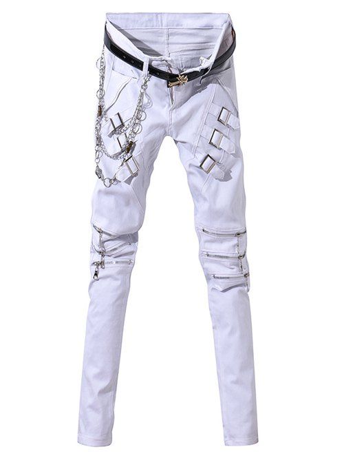Pantalon de Zipper Fly Zip-Up et Ceinture embellies Narrow Pieds Homme - Blanc 33