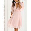 Petal Sleeve Knee Length Chiffon Pastel Pleated Dress - PINK L