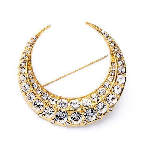Delicate Cut Out Rhinestone Moon Brooch For Women - d'or 