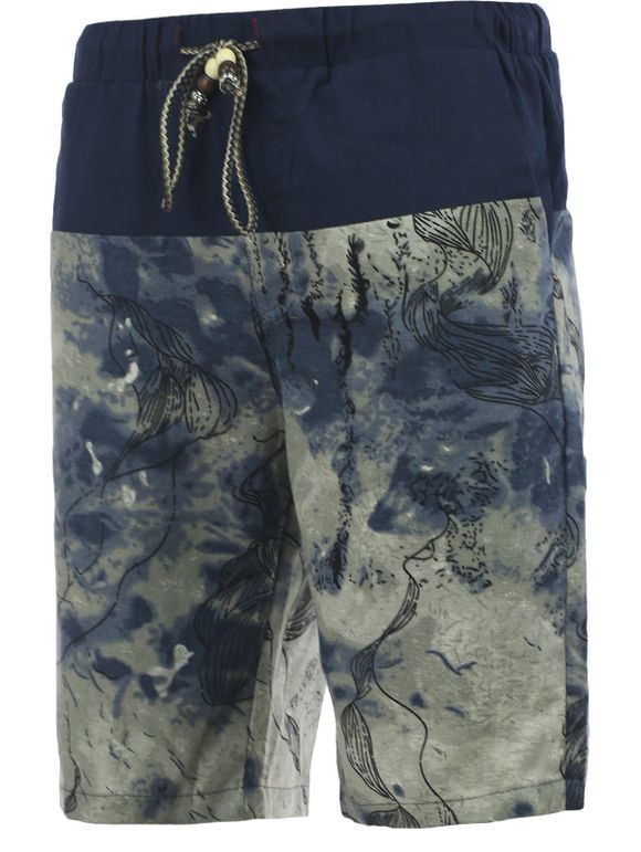 Imprimé Drawstring Spliced ​​Men 's Cuffed Shorts Conseil - Bleu 5XL