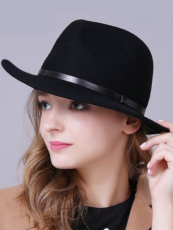 Laine élégant Fedora Hat - Noir 
