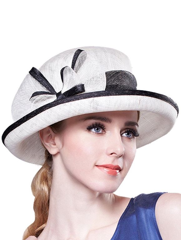 Style bowknot Linen Bowler Hat - Blanc 
