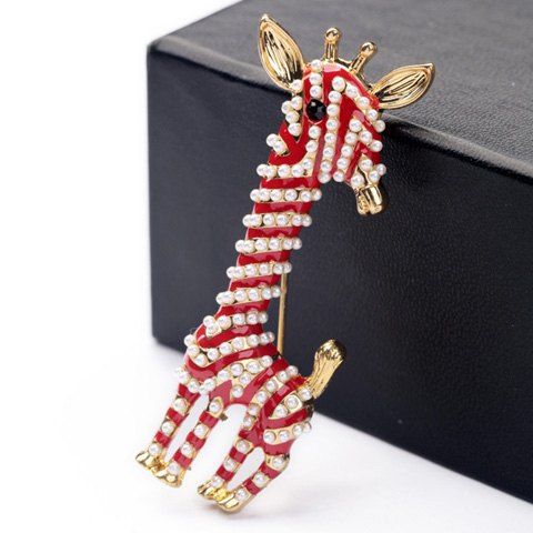 Stylish Red Resin Faux Pearl Beads Cute Giraffe Brooch For Women - Rouge 