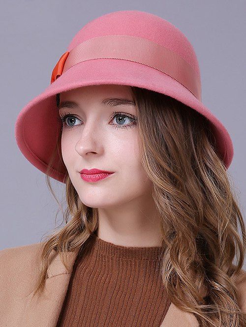 

Stylish Bowknot Wool Bucket Hat, Pink