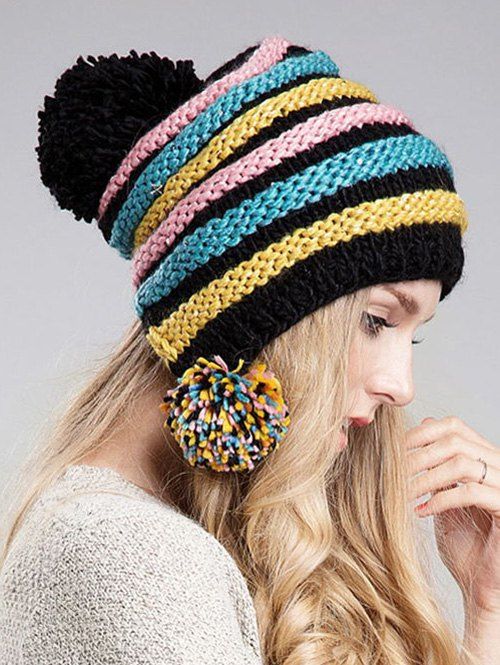 Balle élégant Embellished Stripe Bonnet - Jaune 