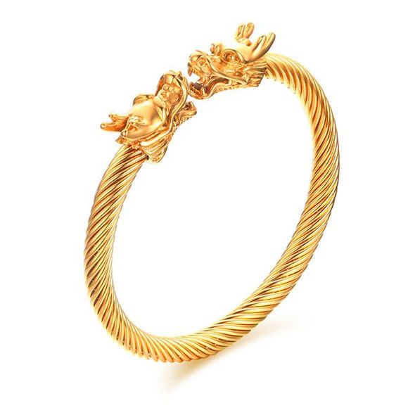 Bracelet Doré à Double Tête de Dragon Classique Symétrique pour Homme - d'or 