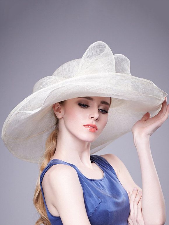 Style bowknot Linen Woven Dîner Hat - Blanc Cassé 