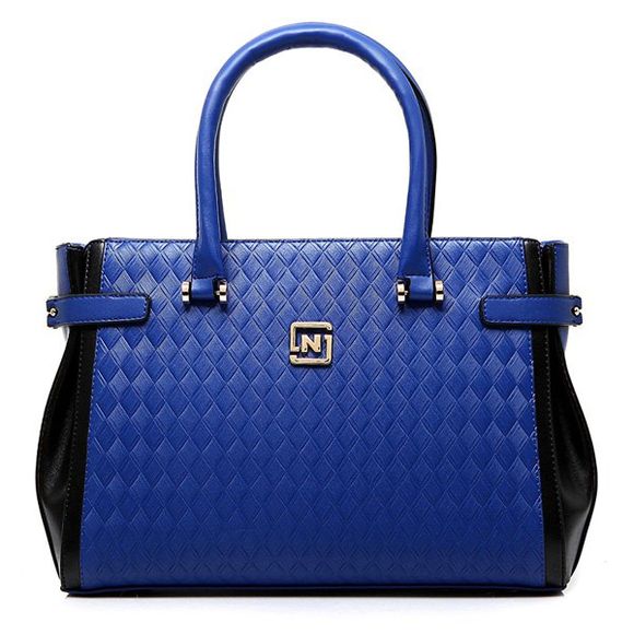 s 'Tote Bag Color Block mode et tissé motif design femmes - Bleu 