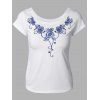 Elégant Broderie Floral Tee - Blanc ONE SIZE