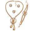 A Suit of Gorgeous Rhinestone Circle Lariat Necklace Bracelet Ring and Earrings For Women - d'or 