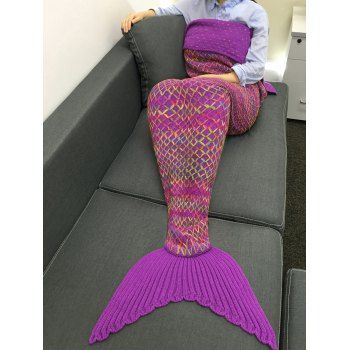 

Stylish Colorful Rhombus Design Knitting Mermaid Shape Blanket, Purple