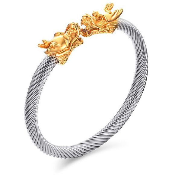 Superbe Silvery Twisted Gold Dragon Symétrie Bracelet pour les hommes - Argent et Or 
