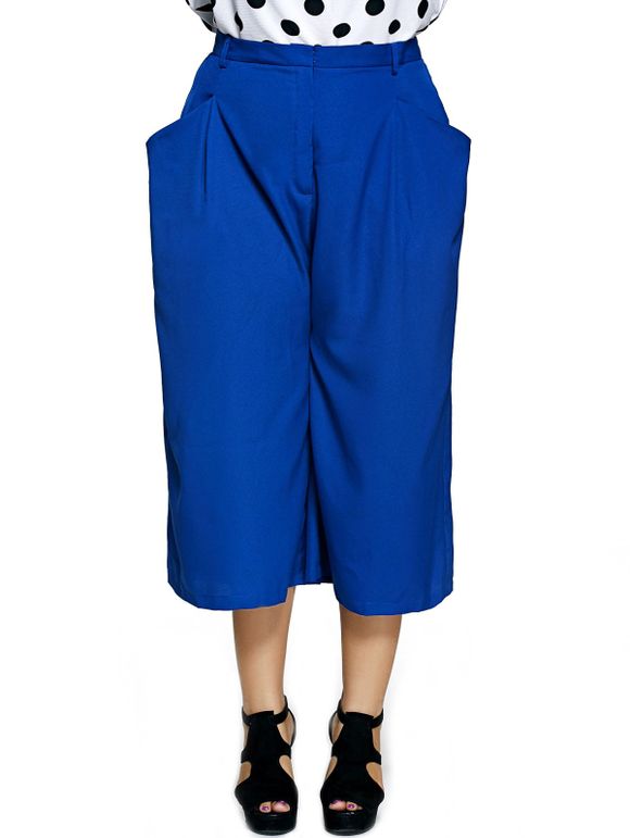 Surdimensionnées taille haute Pantalon large Leg Capri - Bleu Saphir 3XL