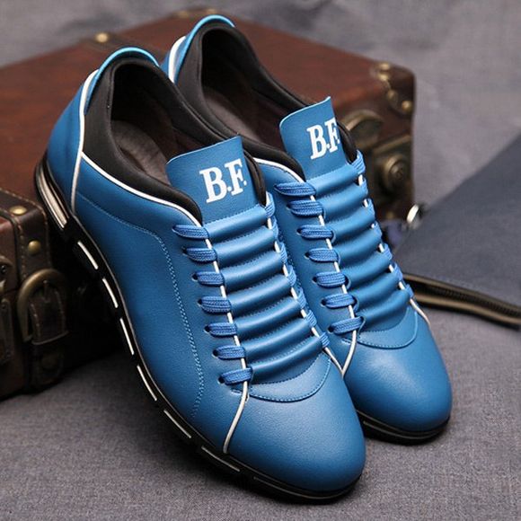 Chaussures Décontractées en Cuir PU avec Épissage Tendance pour Hommes - Bleu 42