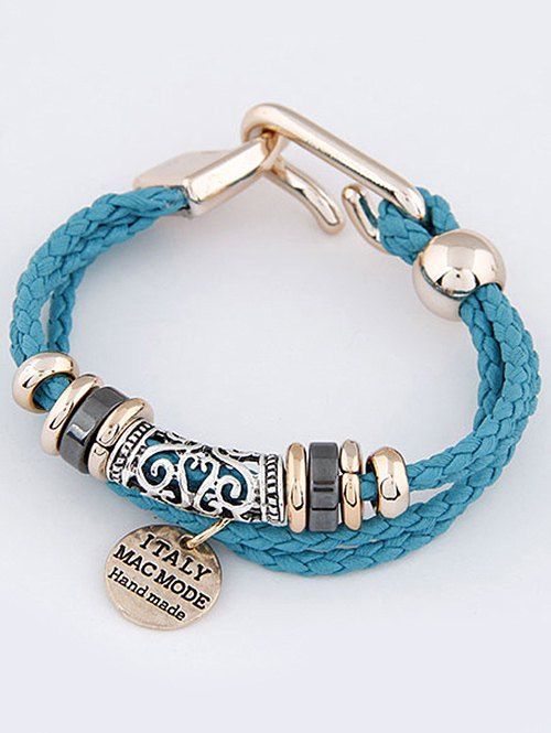 Bracelet Tressé à Plusieurs Branches avec Pendentif en Forme de Disque - Bleu 