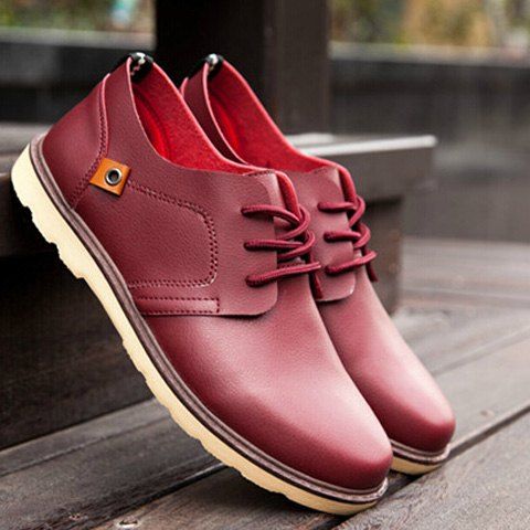 Stylish Solid Colour and Tie Up Design Men's Casual Shoes - Rouge vineux 43