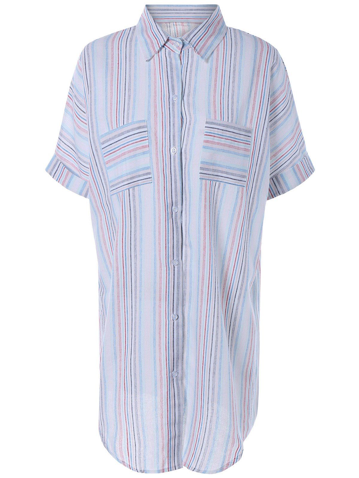 

Loose Colorful Striped Shirt Dress, Colormix