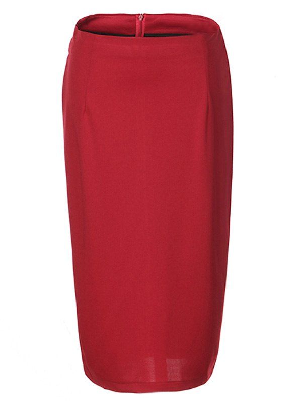 

OL High Waist Pure Color Bodycon Skirt For Women, Red