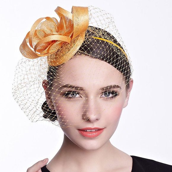 Vintage Solid Color Blossom Nets Party Hairband pour les femmes - Jaune 