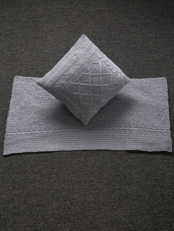 Élégant Home Decor Taie d'oreiller chaud confortable Rhombus tricotée et Blanket - Gris 