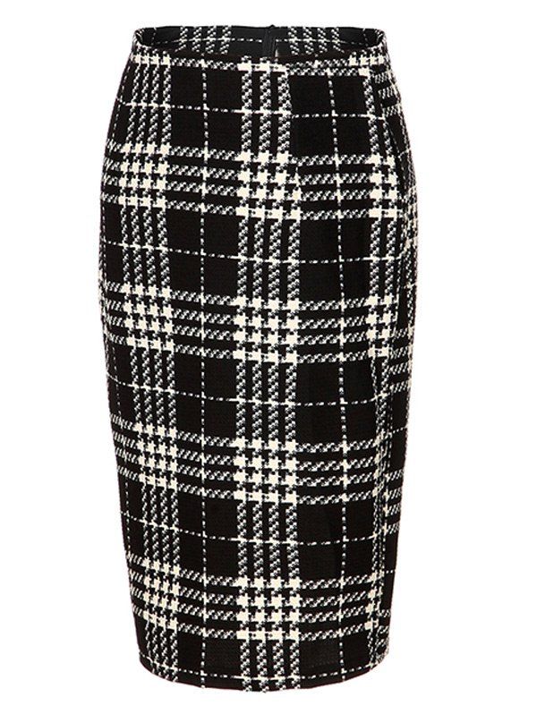 2018 High Waist Plaid Midi Pencil Skirt BLACK S In Skirts Online Store ...