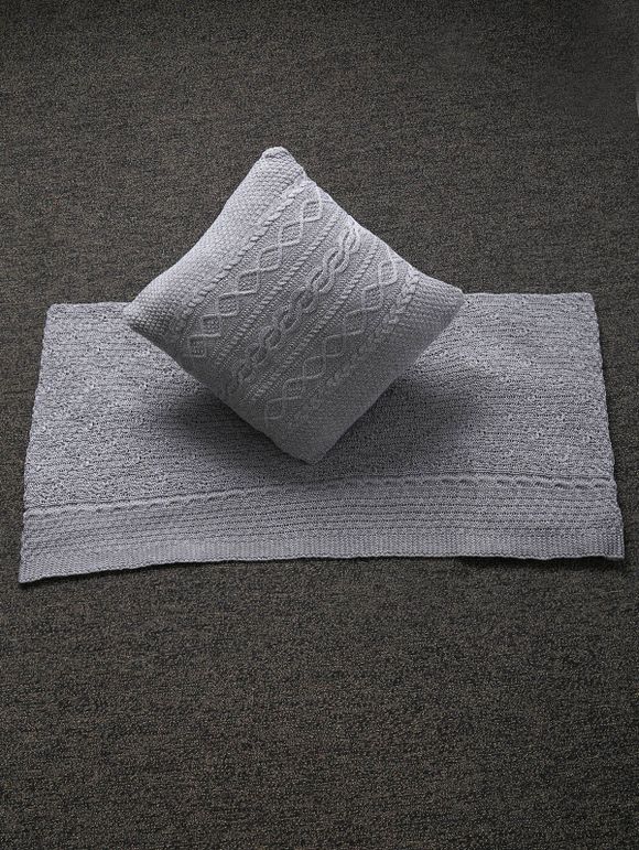 Élégant Home Decor chauds confortables fleurs de chanvre Taie d'oreiller en tricot et Blanket - Gris 