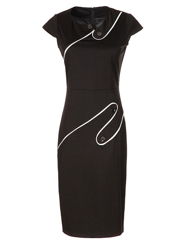 

Elegant Button Design Bodycon Dress For Women, Black