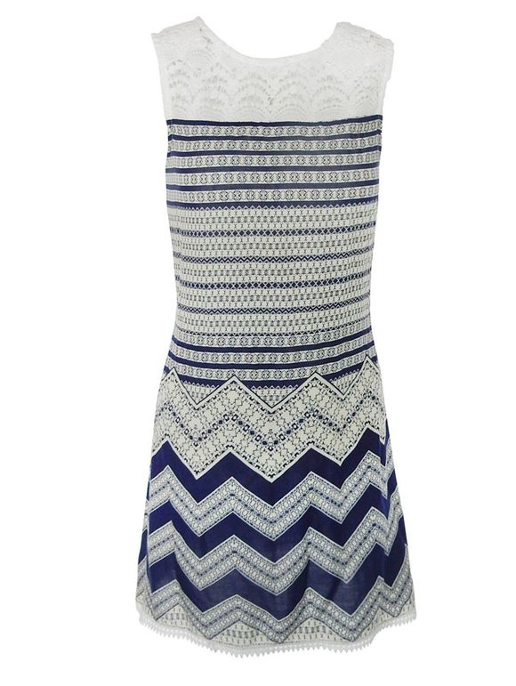 Vintage Lace Spliced ​​Geometry Imprimer Mini-robe pour les femmes - Beige S