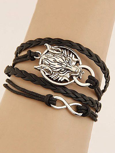Bracelet Tressé Tête de Loup Élégant - Noir 
