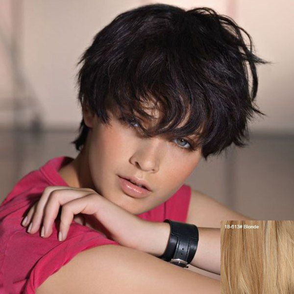 

Women's Virile Short Fluffy Full Bang Human Hair Wig, Blonde