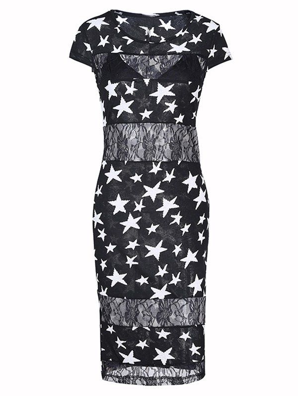 

Charming Star Lace Bodycon Dress For Women, Black
