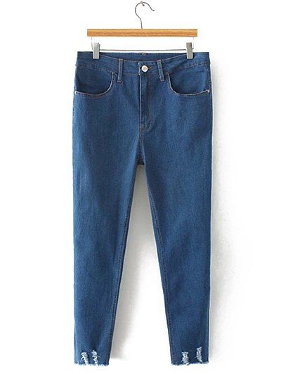 Surdimensionnées Pantalon taille haute en denim effiloché - Bleu Violet XL