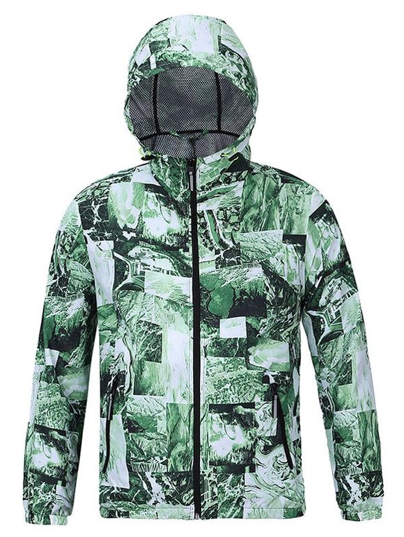 Refreshing 3D Print Hooded Long Sleeves Green Jacket For Men - Vert 2XL