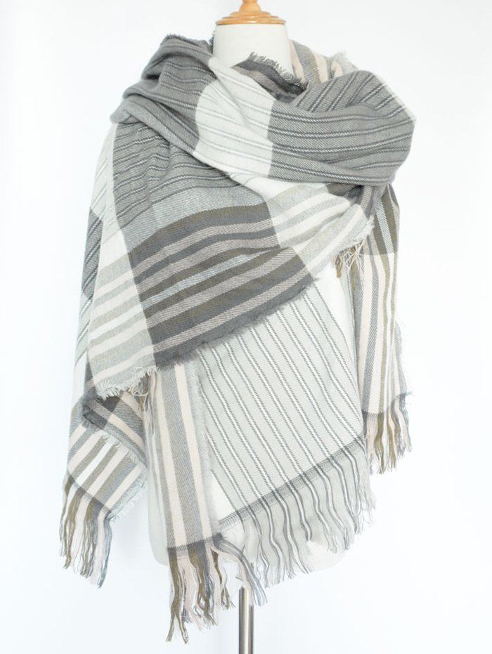 

Stylish Stripe Pattern Fringed Shawl Wrap Pashmina, Gray