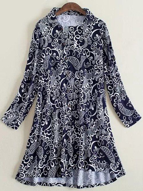 Plus Size Bouton Inclined Elégant Fly Dress - Bleu Violet 3XL