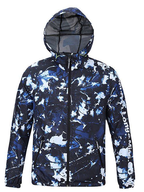 Novelty Paint Splash Design Hooded Long Sleeves Jacket For Men - Bleu profond 2XL