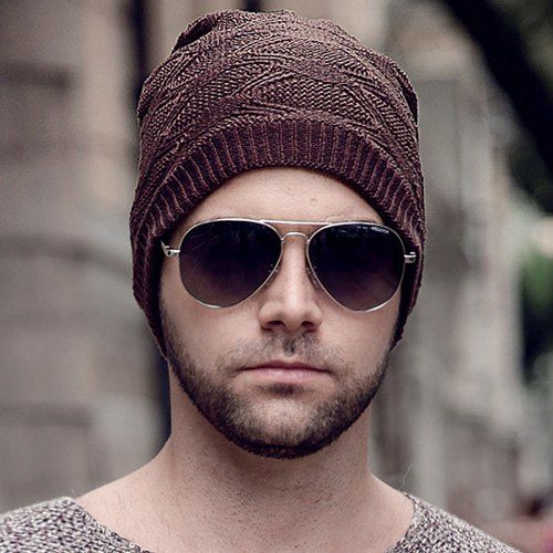 

Stylish Rhombus Mesh Design Winter Warm Men's Knitted Beanie, Coffee