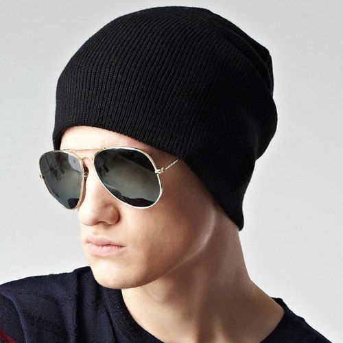 Stylish Solid Color Double-Deck Winter Warm Men's Knitted Beanie - Noir 