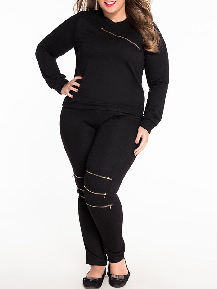 

Oversized Zipped Top and Drawstring Pants Set For Women, Black