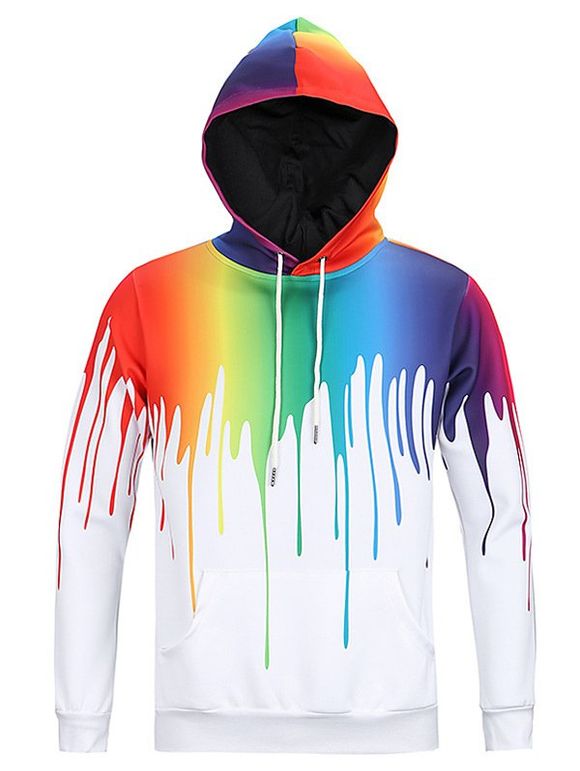 Nouveau Look Sweatshirt à Capuche à Manches Longues Imprimé Éclaboussure de Peinture pour Hommes - Blanc M
