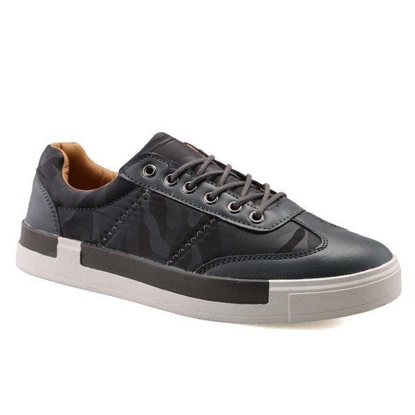 

Sports Style Camouflage Print and Splice Design Men's Casual Shoes, Black grey