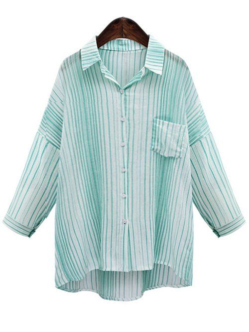 Casual lâche chemise rayée Fitting pour les femmes - Vert L