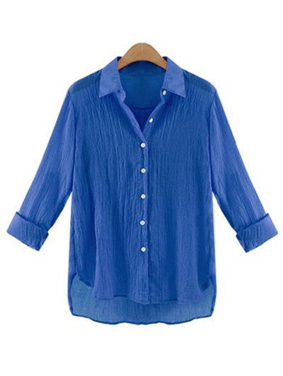 

Gauzy Pure Color High Low Shirt For Women, Blue